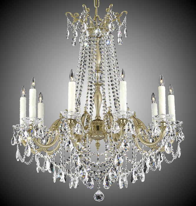 American Brass & Crystal CH9285-O-16G-PI Ten Light Chandelier, True Brass