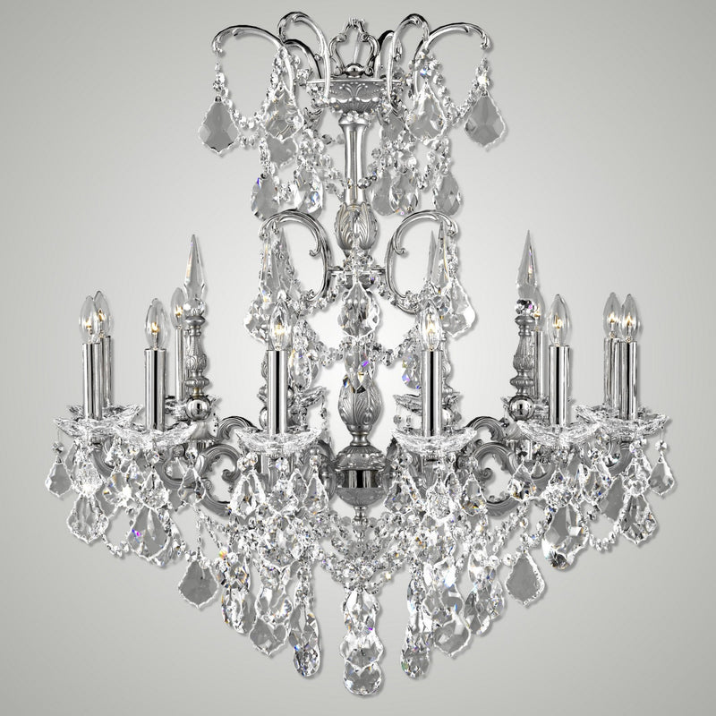 American Brass & Crystal CH9382-A-07G-08G-ST 12 Light Chandelier, Satin Nickel with Silver