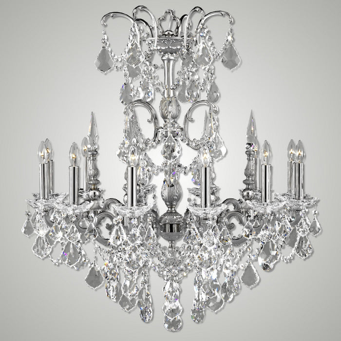 American Brass & Crystal CH9382-A-07G-08G-ST 12 Light Chandelier, Satin Nickel with Silver