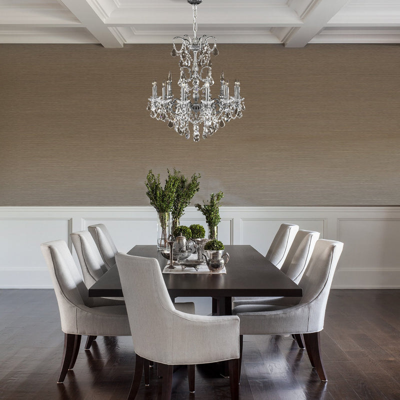 American Brass & Crystal CH9382-A-07G-08G-ST 12 Light Chandelier, Satin Nickel with Silver