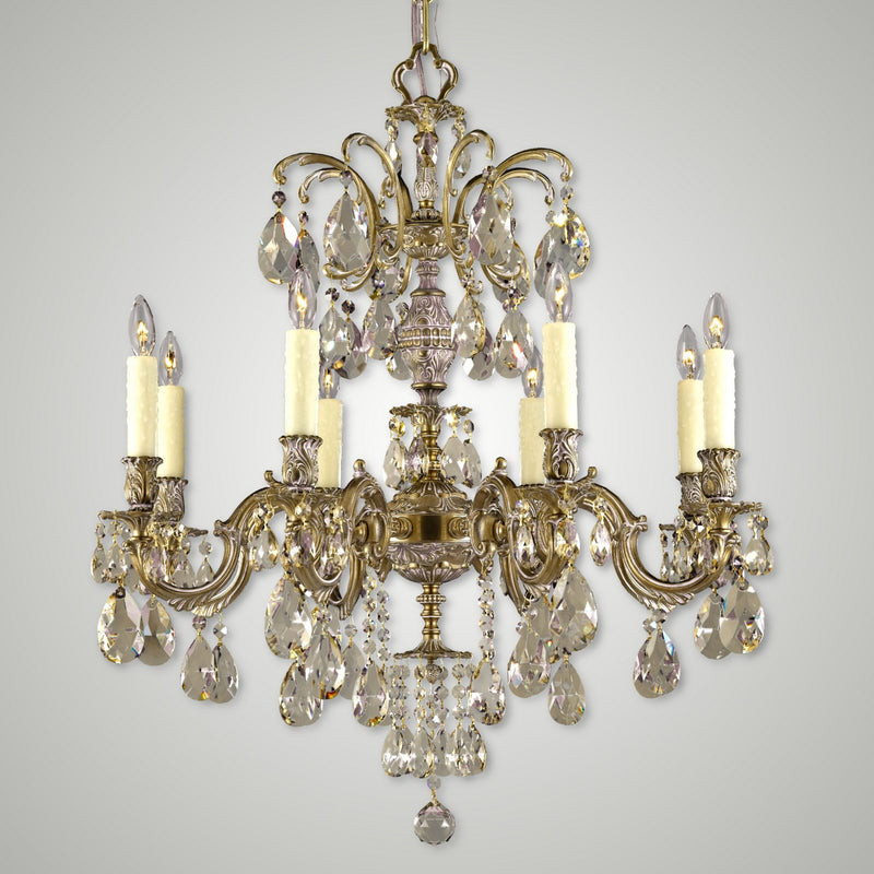 American Brass & Crystal CH9714-OLN-04G-PI Eight Light Chandelier, Antique White Glossy