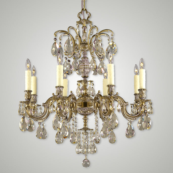 American Brass & Crystal CH9714-OLN-04G-PI Eight Light Chandelier, Antique White Glossy