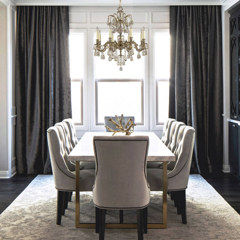 American Brass & Crystal CH9714-OLN-04G-PI Eight Light Chandelier, Antique White Glossy