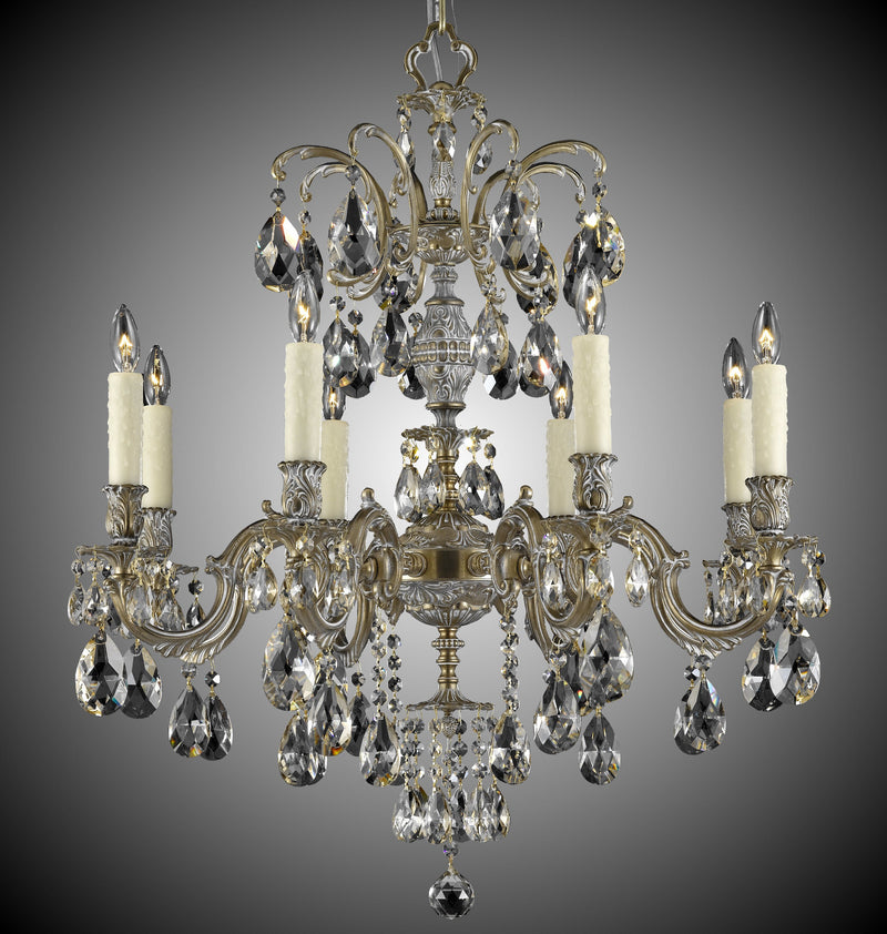 American Brass & Crystal CH9714-OLN-04G-PI Eight Light Chandelier, Antique White Glossy