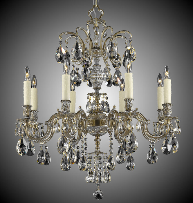American Brass & Crystal CH9714-OLN-04G-PI Eight Light Chandelier, Antique White Glossy