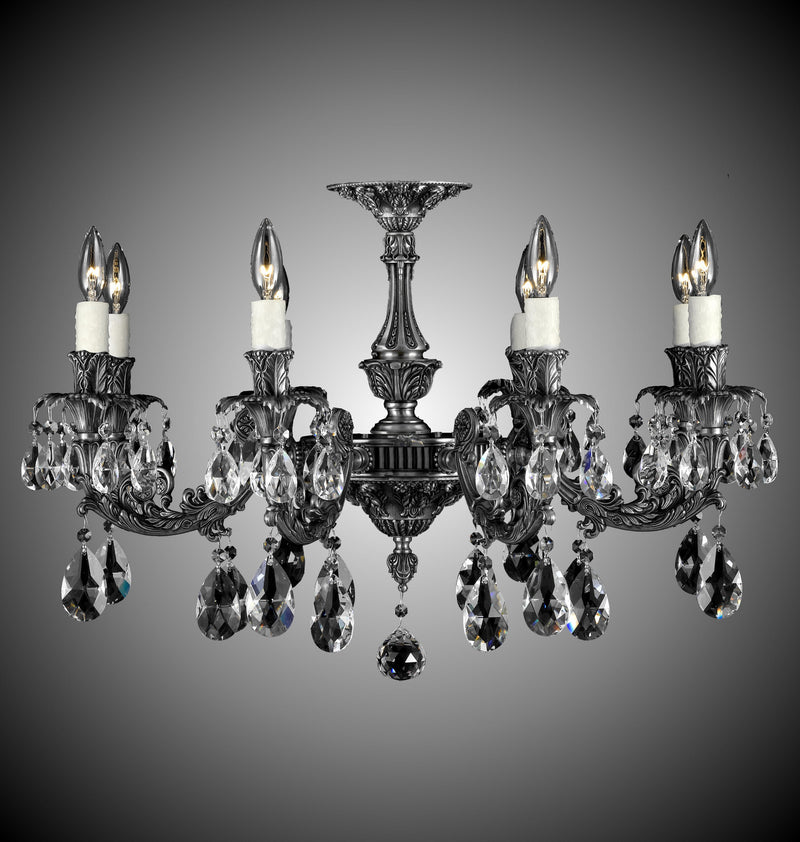 American Brass & Crystal FM2017-O-10G-PI Eight Light Flush Mount, Antique Silver
