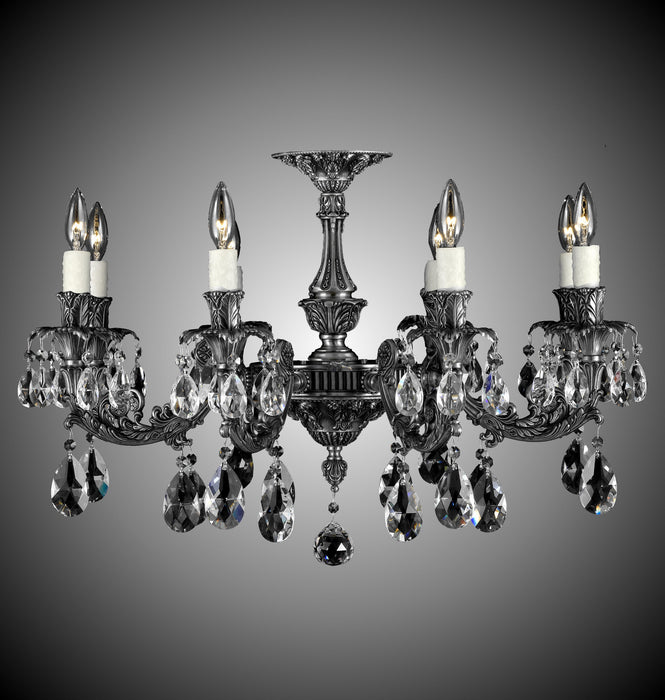 American Brass & Crystal FM2017-O-10G-PI Eight Light Flush Mount, Antique Silver