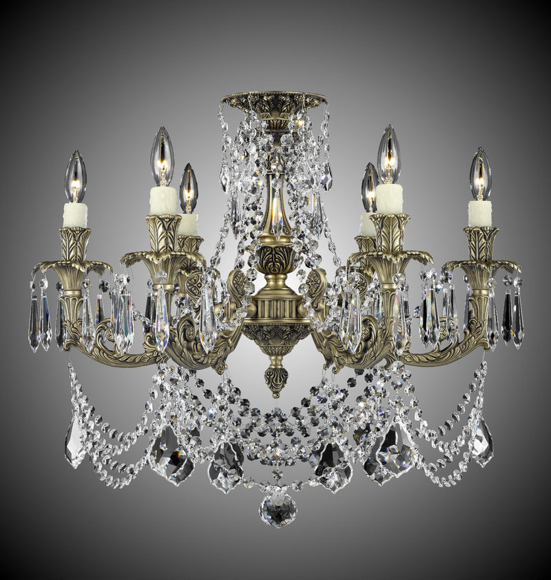 American Brass & Crystal FM2066-A-02G-PI Six Light Flush Mount, Antique Black Glossy