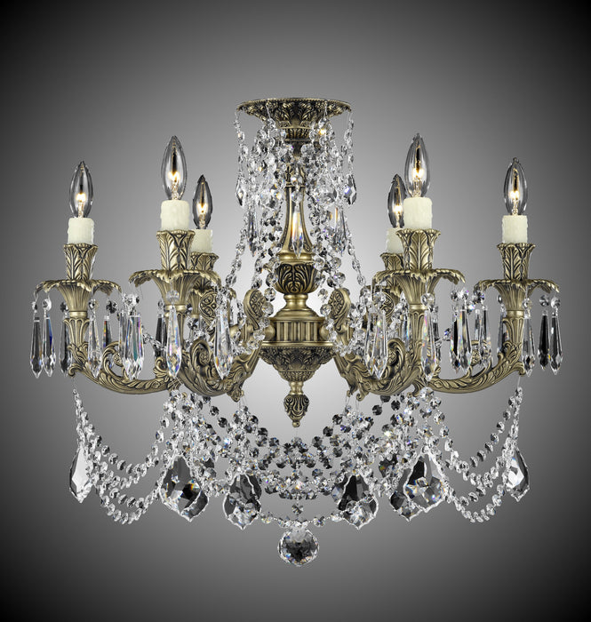 American Brass & Crystal FM2066-A-02G-PI Six Light Flush Mount, Antique Black Glossy