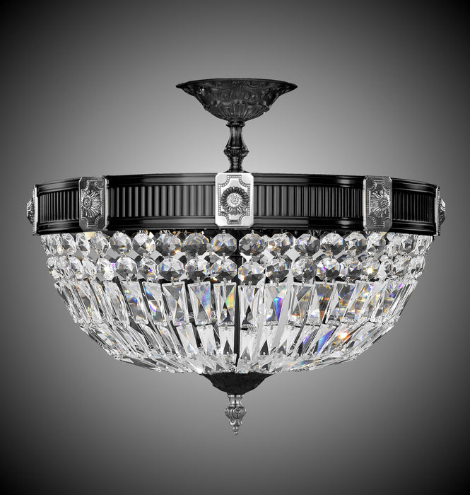 American Brass & Crystal FM2153-P-05S-07G Nine Light Semi Flush Mount, Old Bronze w/ Satin Nickel Accents