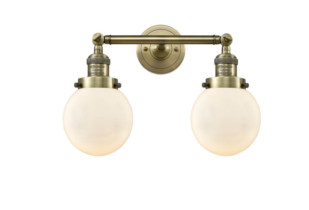 Innovations 208-AB-G201-6 Two Light Bath Vanity, Antique Brass