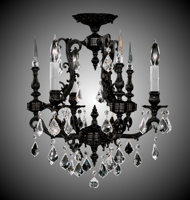 American Brass & Crystal FM7010-A-05S-PI Three Light Flush Mount, Old Bronze Satin
