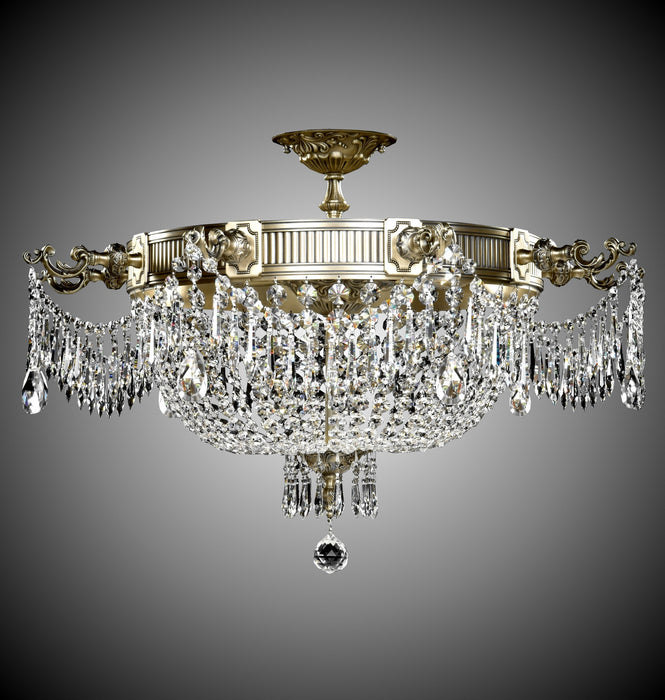 American Brass & Crystal FM8013-P-02G Nine Light Flush Mount, Antique Black Glossy