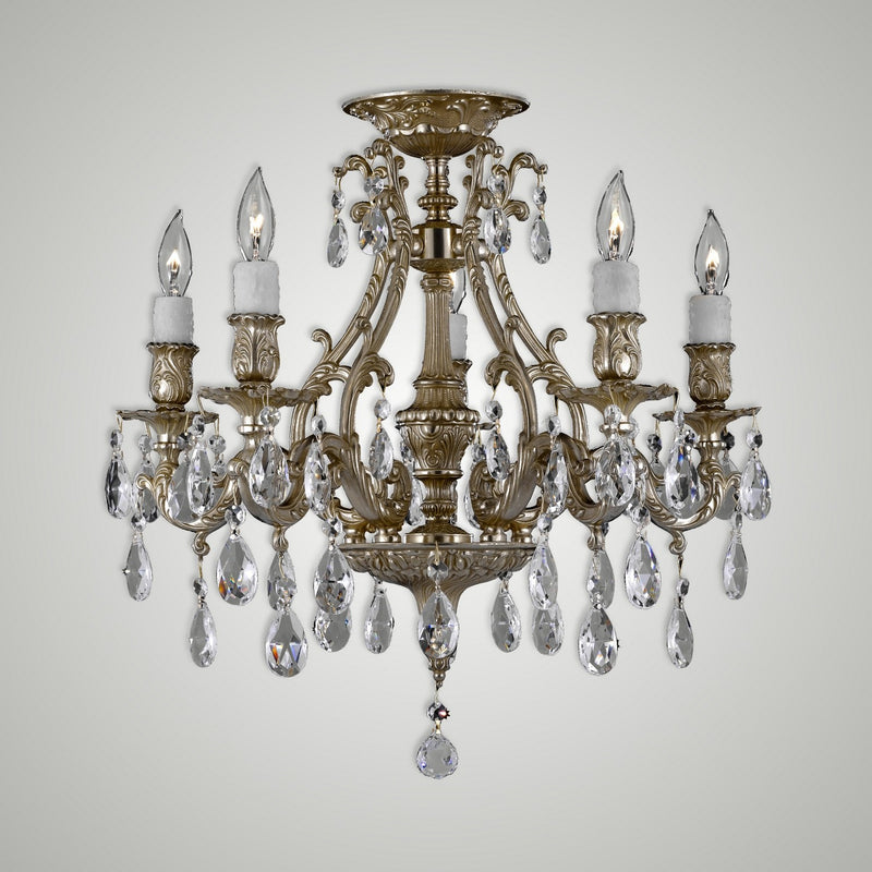 American Brass & Crystal FM9630-O-16G-PI Five Light Semi-Flush Mount, True Brass