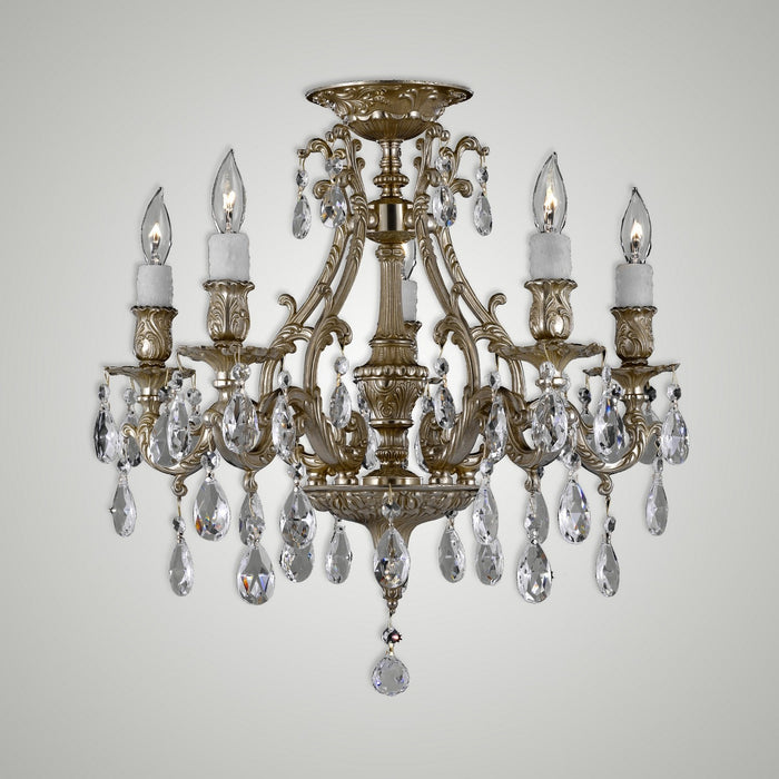 American Brass & Crystal FM9630-O-16G-PI Five Light Semi-Flush Mount, True Brass
