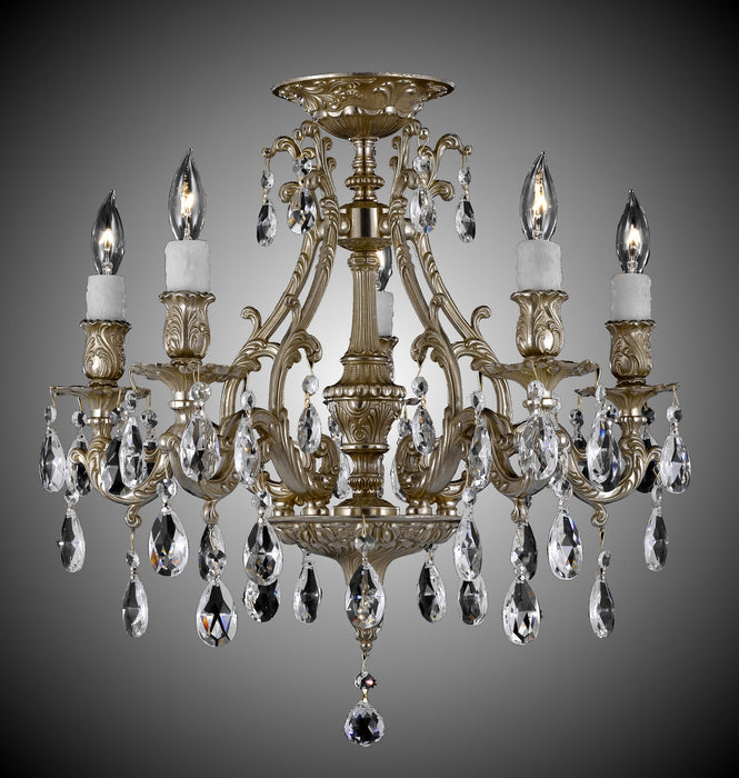 American Brass & Crystal FM9630-O-16G-PI Five Light Semi-Flush Mount, True Brass