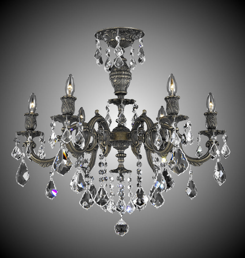 American Brass & Crystal FM9743-A-21S Six Light Flush Mount, Palace Bronze