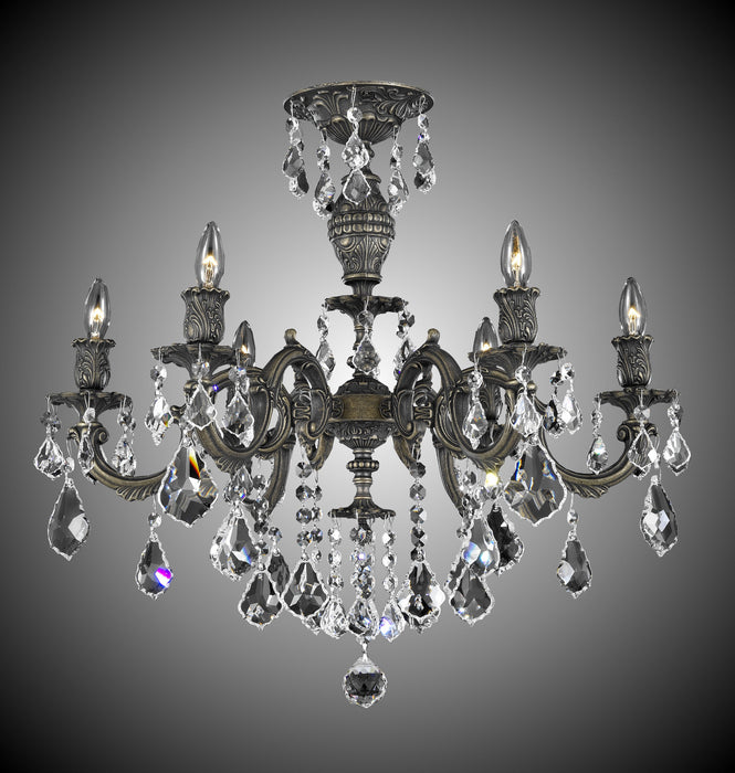 American Brass & Crystal FM9743-A-21S Six Light Flush Mount, Palace Bronze