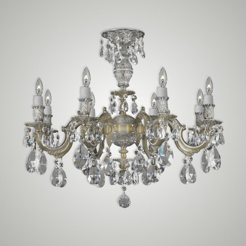 American Brass & Crystal FM9744-O-04G Eight Light Flush Mount, Antique White Glossy