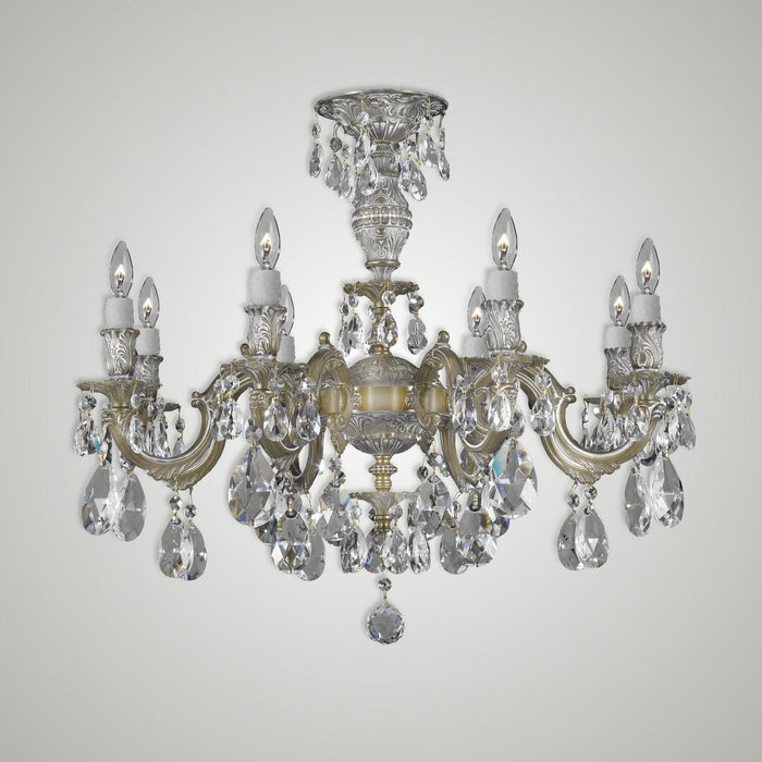 American Brass & Crystal FM9744-O-04G Eight Light Flush Mount, Antique White Glossy
