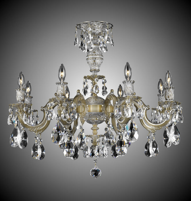American Brass & Crystal FM9744-O-04G Eight Light Flush Mount, Antique White Glossy