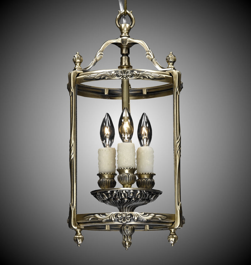 American Brass & Crystal LT2108-02G-PI Three Light Lantern, Antique Black Glossy