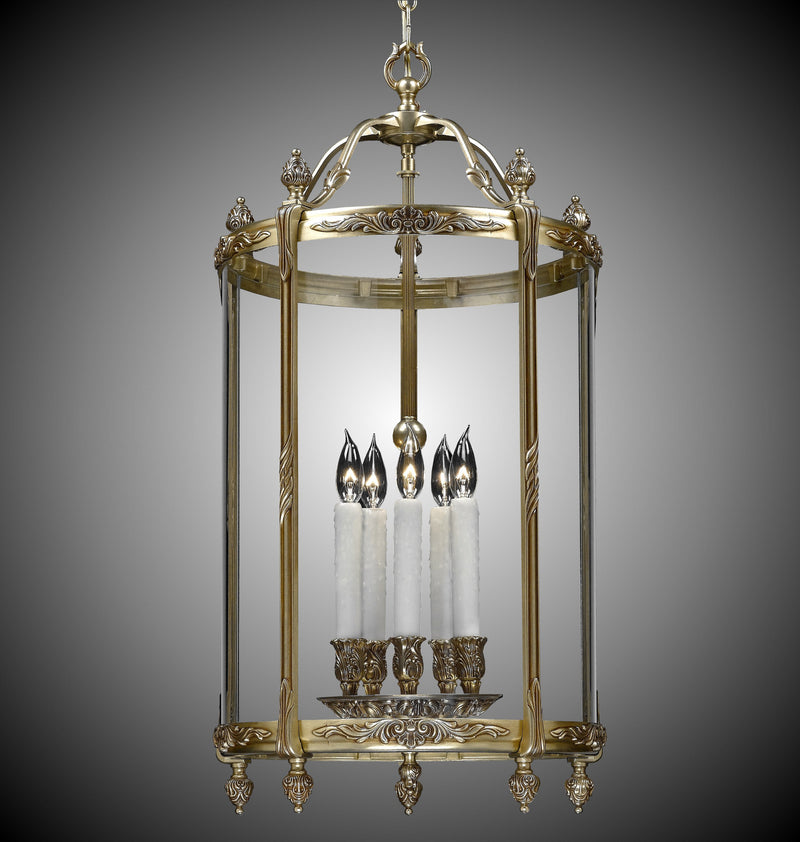 American Brass & Crystal LT2117-03G-PI Five Light Lantern, French Gold Glossy