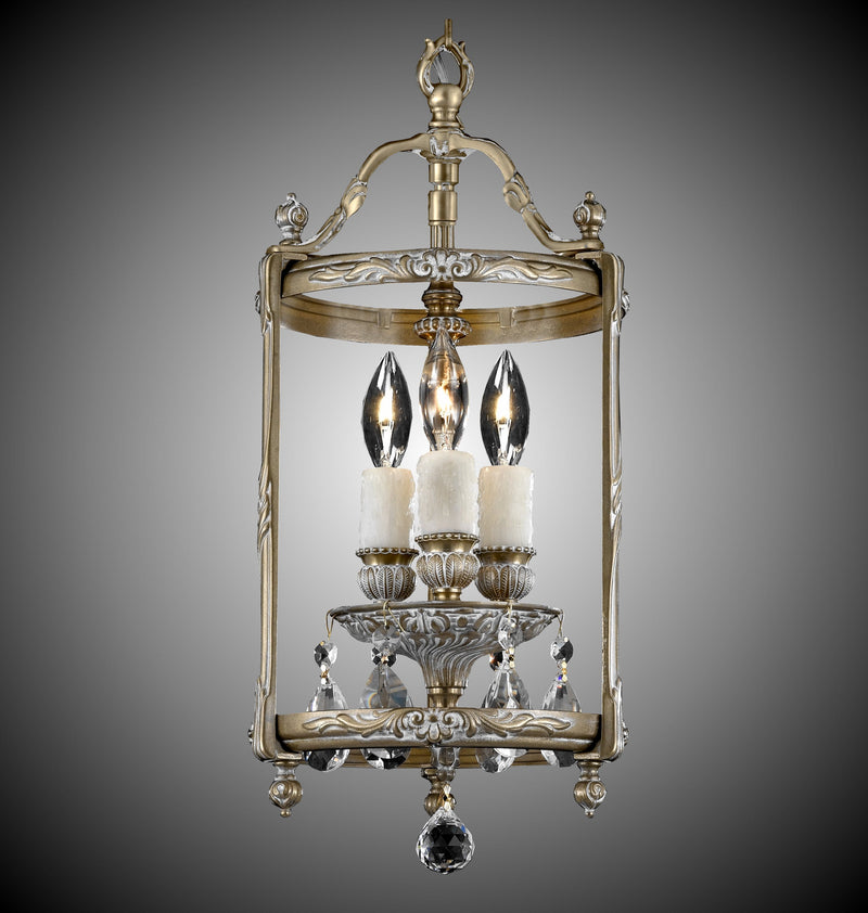 American Brass & Crystal LT2208-O-04G-PI Three Light Lantern, Antique White Glossy