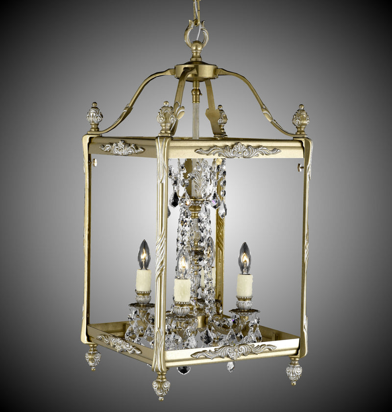 American Brass & Crystal LT2413-A-04G-PI Four Light Lantern, Antique White Glossy