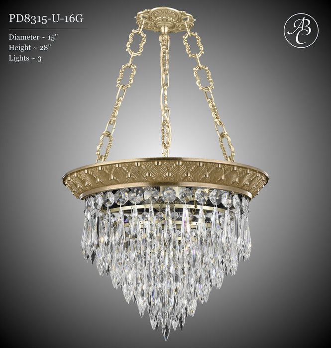 American Brass & Crystal PD8315-U-16G Three Light Pendant, True Brass