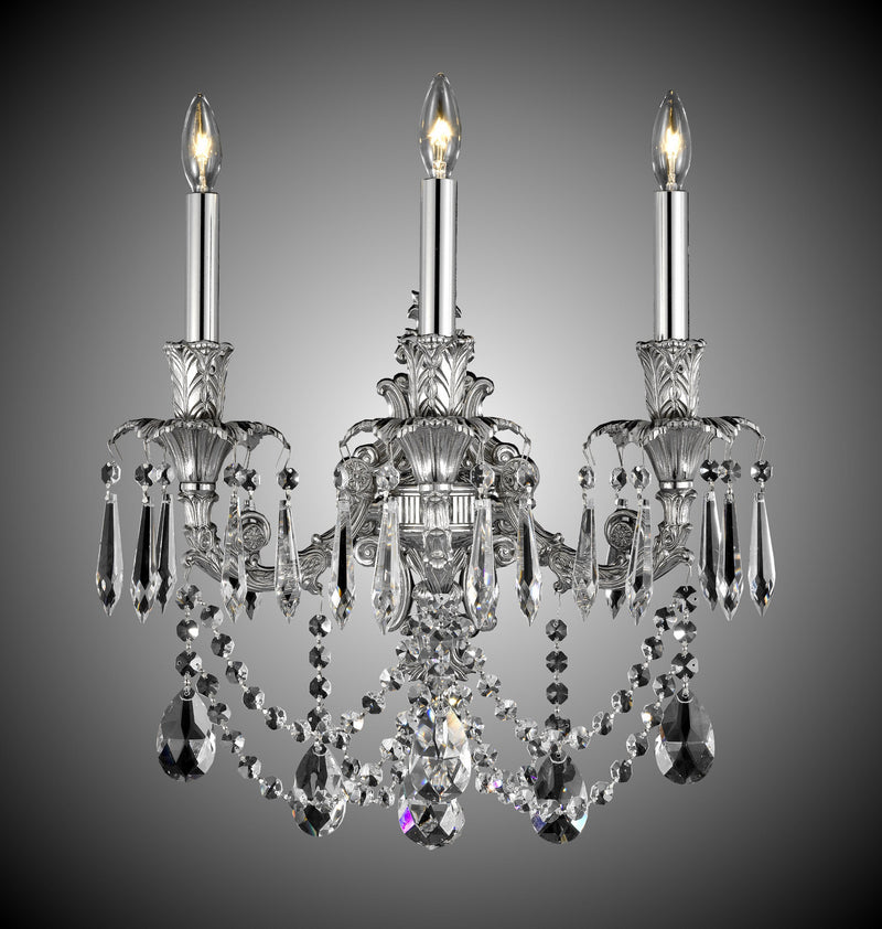 American Brass & Crystal WS2081-O-08G-ST Three Light Wall Sconce, Silver