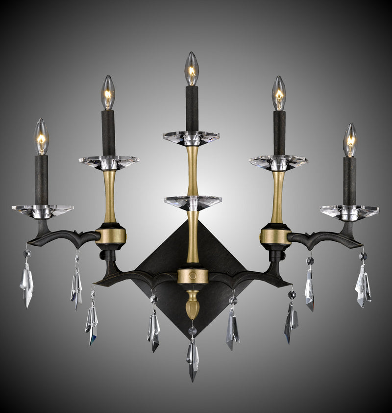 American Brass & Crystal WS5515-G-35S-36G-ST Five Light Wall Sconce, Old Bronze w/Old Brass Accents