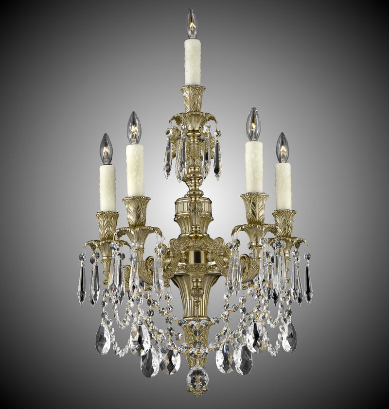 American Brass & Crystal WS9065-O-16G-PI Five Light Wall Sconce, True Brass