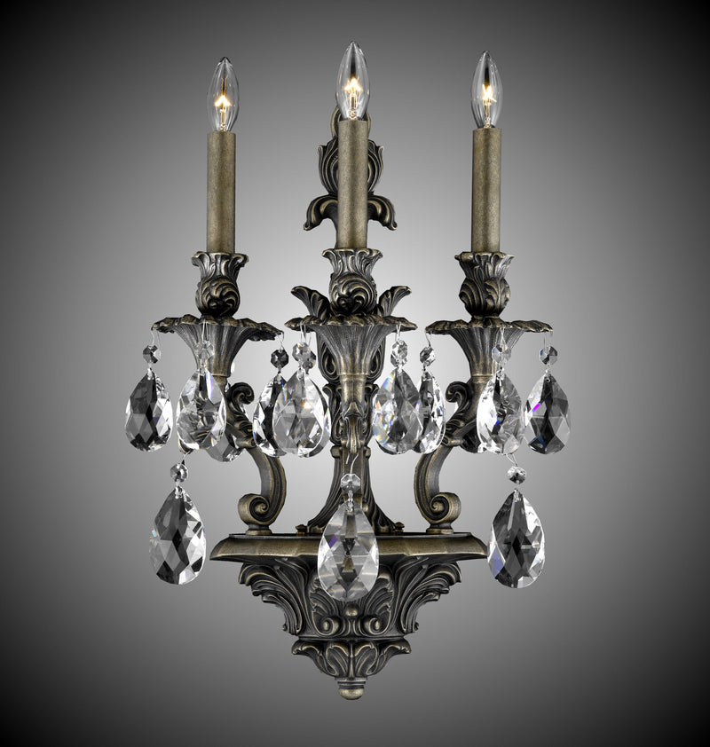 American Brass & Crystal WS9083-O-21S-ST Three Light Wall Sconce, Palace Bronze