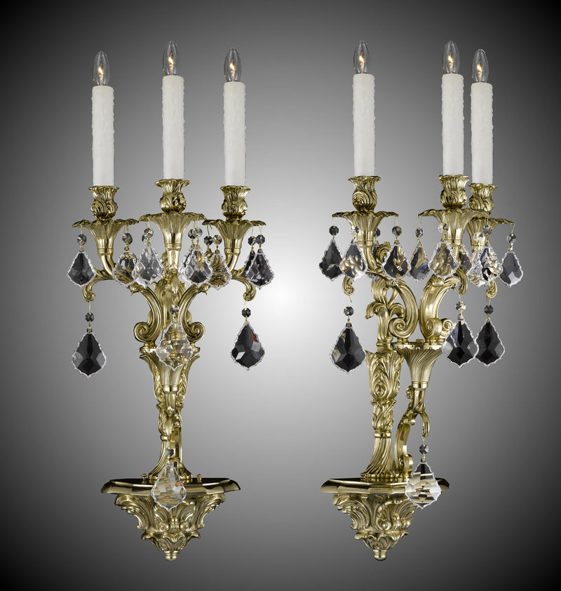 American Brass & Crystal WS9086-A-12G-PI Three Light Wall Sconce, Polished Brass w/Black Inlay