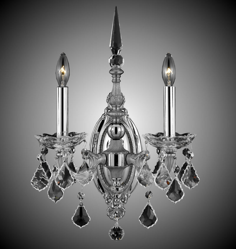 American Brass & Crystal WS9392-A-07G-08G-ST Two Light Wall Sconce, Satin Nickel w/ Silver Accents