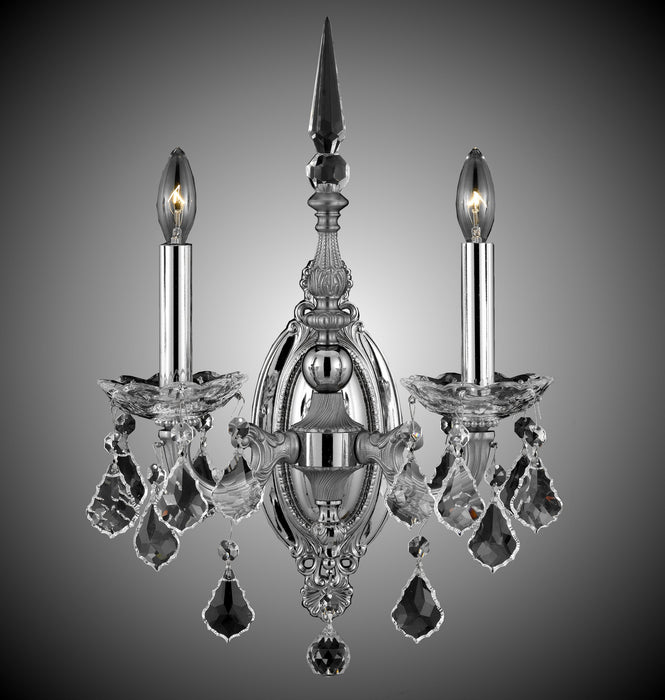 American Brass & Crystal WS9392-A-07G-08G-ST Two Light Wall Sconce, Satin Nickel w/ Silver Accents