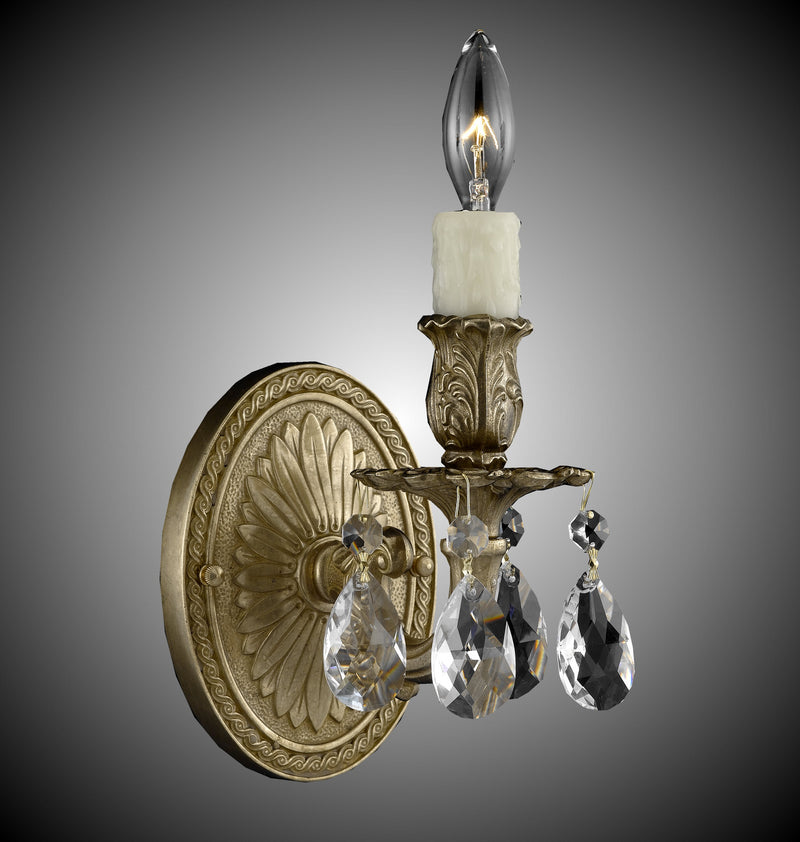 American Brass & Crystal WS9401-O-16G-PI One Light Wall Sconce, True Brass