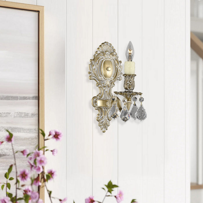 American Brass & Crystal WS9421-A-04G-PI One Light Wall Sconce, Antique White Glossy