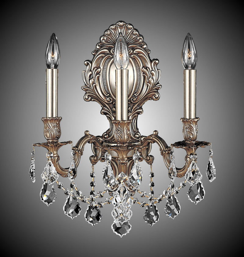 American Brass & Crystal WS9425-A-03G-ST Three Light Wall Sconce, French Gold Glossy