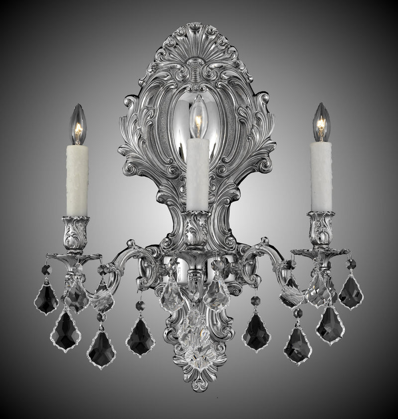 American Brass & Crystal WS9428-A-08G-PI Three Light Wall Sconce, Silver
