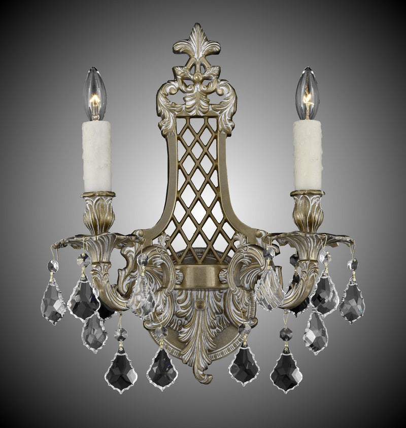 American Brass & Crystal WS9452-A-04G-PI Two Light Wall Sconce, Antique White Glossy