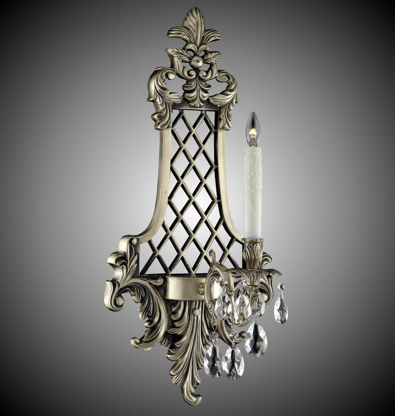 American Brass & Crystal WS9456-O-02G-PI One Light Wall Sconce, Antique Black Glossy