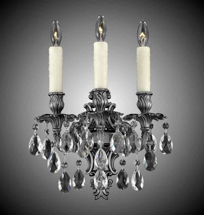 American Brass & Crystal WS9483-O-10G-PI Three Light Wall Sconce, Antique Silver