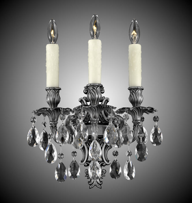 American Brass & Crystal WS9483-O-10G-PI Three Light Wall Sconce, Antique Silver