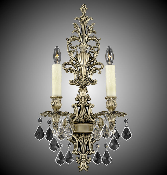 American Brass & Crystal WS9485-A-02G-PI Two Light Wall Sconce, Antique Black Glossy