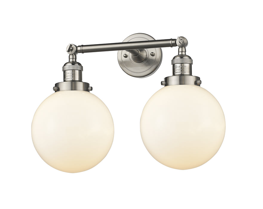 Innovations 208-SN-G201-8 Two Light Bath Vanity, Brushed Satin Nickel