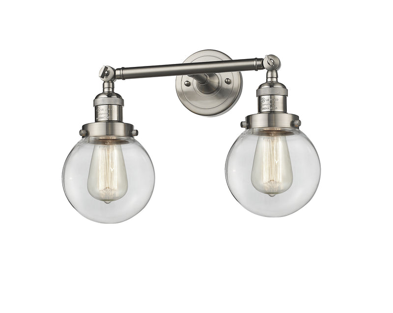 Innovations 208-SN-G202-6 Two Light Bath Vanity, Brushed Satin Nickel