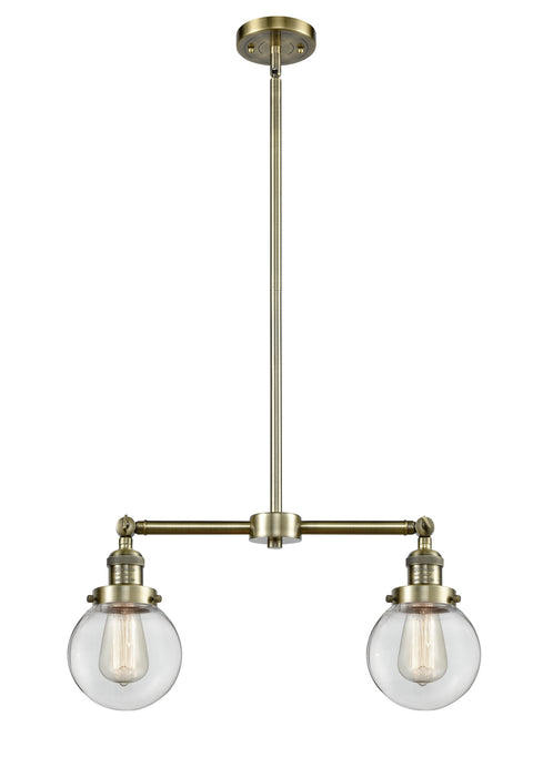 Innovations 209-AB-G202-6 Two Light Island Pendant, Antique Brass