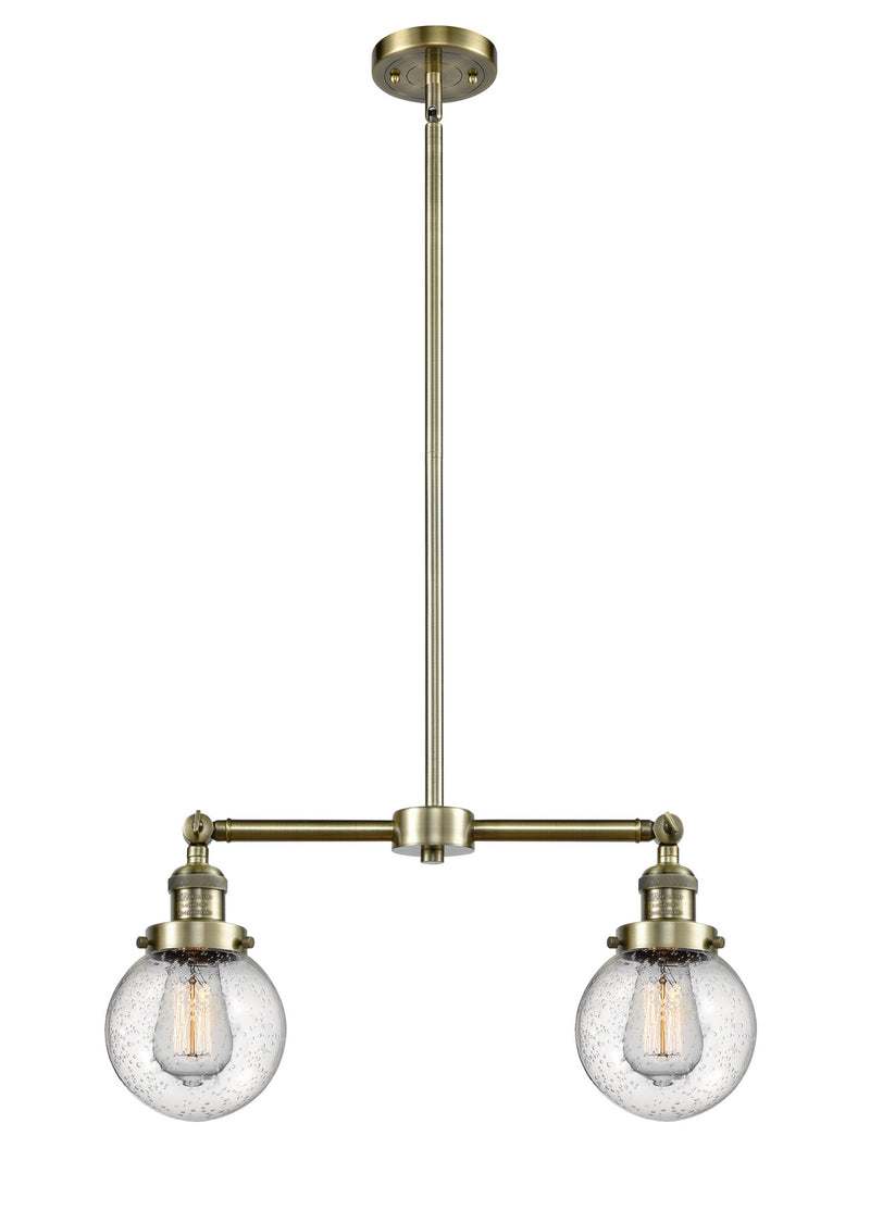 Innovations 209-AB-G204-6 Two Light Island Pendant, Antique Brass